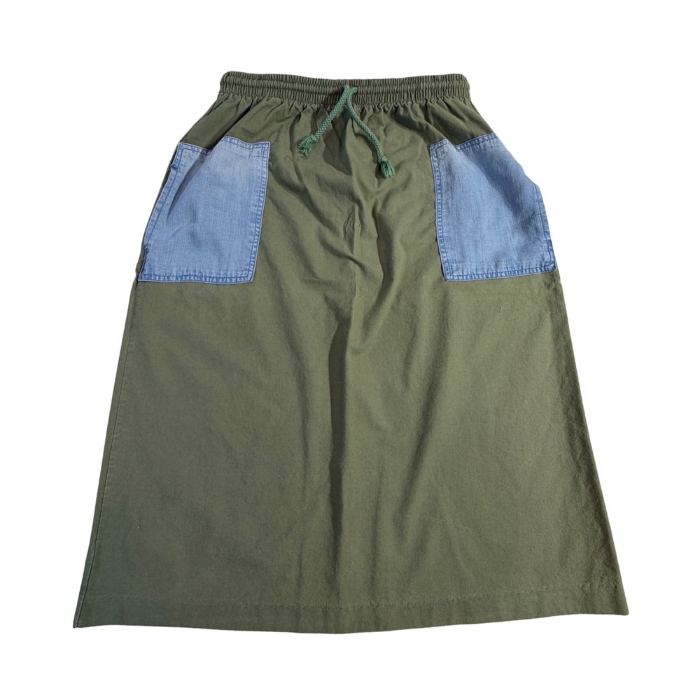 Wellington Court Cotton Skirt – OS Green Denim Patch Upcycled